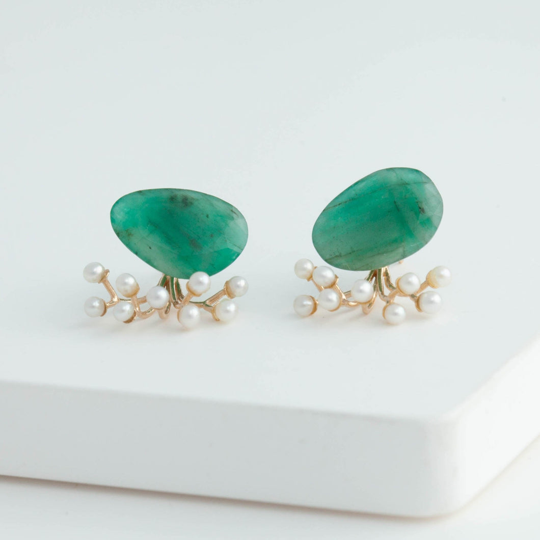 Fairy large emerald and pearl earrings