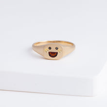 Load image into Gallery viewer, Small happy face signet ring with sparkly cheeks
