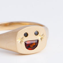 Load image into Gallery viewer, Small happy face signet ring with sparkly cheeks
