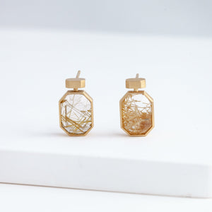 Bottle vertical rutilated quartz earrings