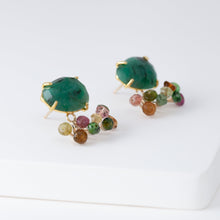 Load image into Gallery viewer, Fairy emerald and multicolor tourmaline earrings
