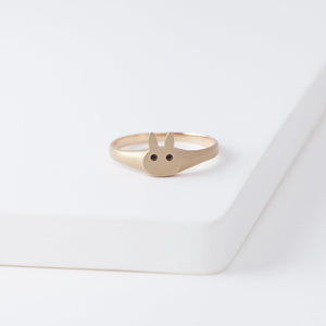 Bunny black diamond signet ring