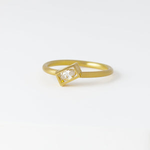Position yellow gold rectangle frame marquis diamond ring