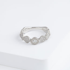 Leaf pave platinum ring with diamonds