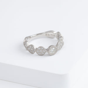 Leaf pave platinum ring with diamonds