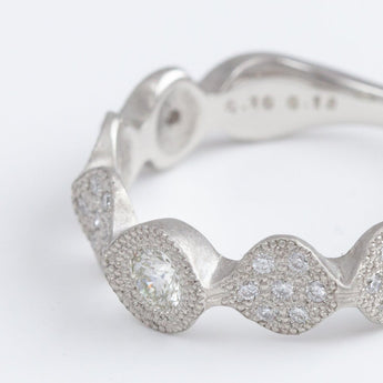 Leaf pave platinum ring with diamonds