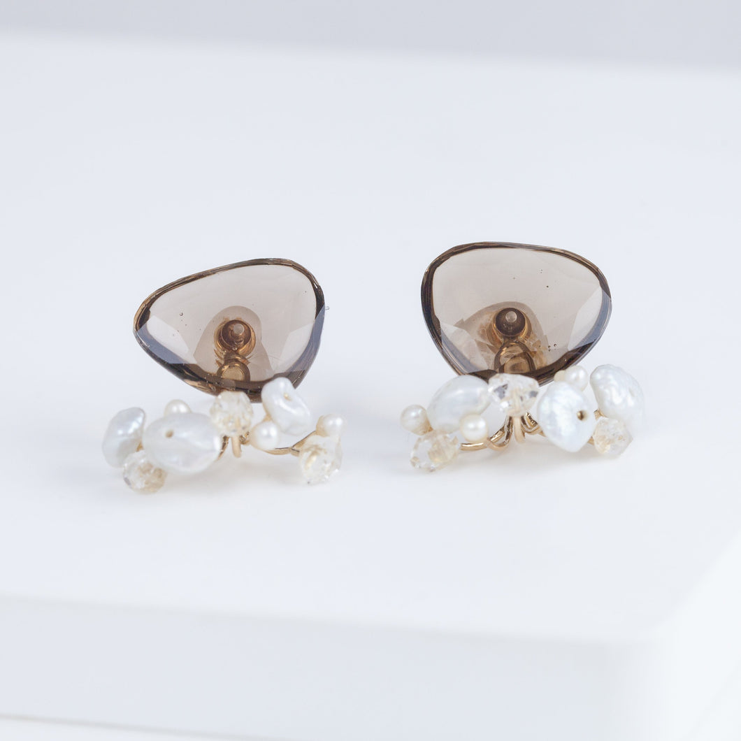Fairy smoky quartz and mixed white stones earrings