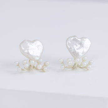 Fairy heart pearl and pearl earrings