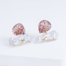 Load image into Gallery viewer, Fairy pear lepidocrocite in quartz and mixed pearl earrings
