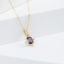 Load image into Gallery viewer, Tiny burgundy rectangular spinel and diamond necklace (with diamond bail)
