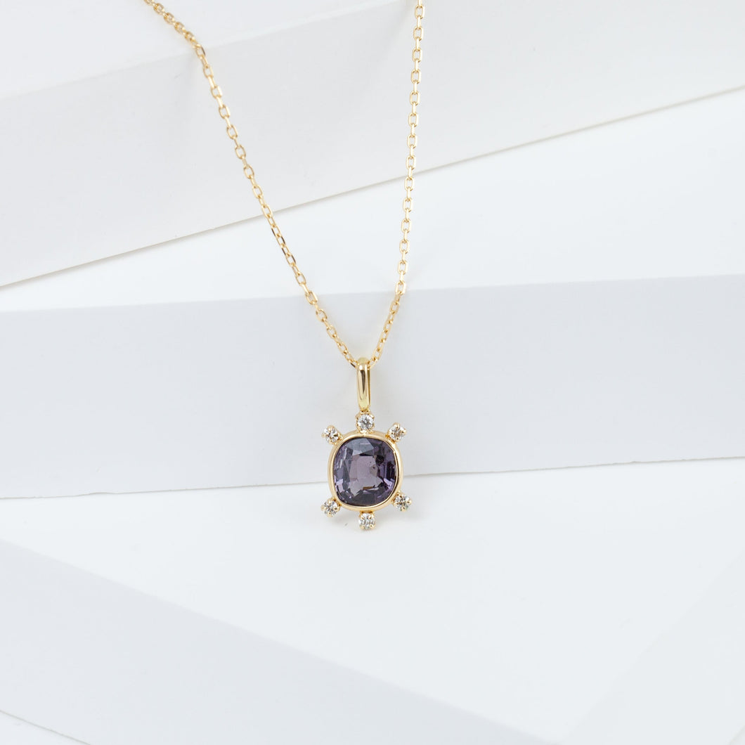 Tiny purple oval spinel and diamond necklace