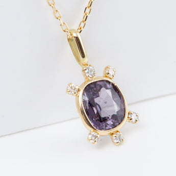 Tiny purple oval spinel and diamond necklace