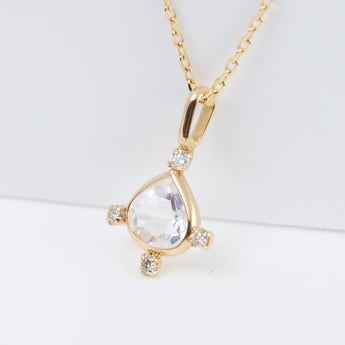 Tiny pear rainbow moonstone and diamond necklace