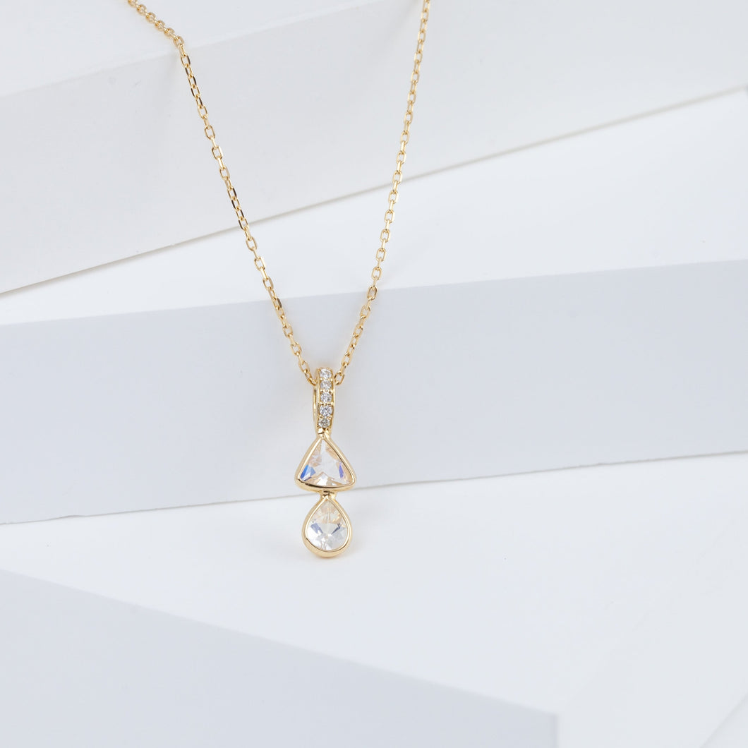 Tiny double rainbow moonstone necklace (with diamond bail)