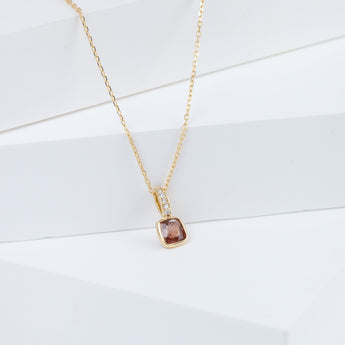 Tiny red square spinel necklace (with diamond bail)