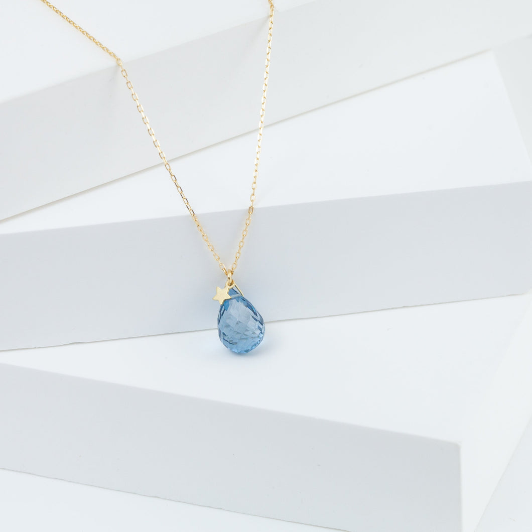 Blue topaz briolette smiley necklace