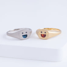 Load image into Gallery viewer, Small happy face signet ring with sparkly cheeks
