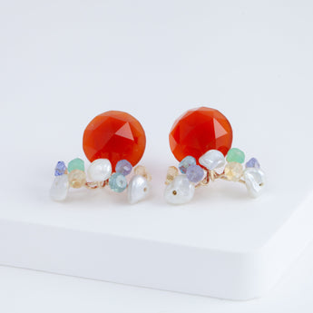 Fairy round faceted carnelian and mixed stone earrings