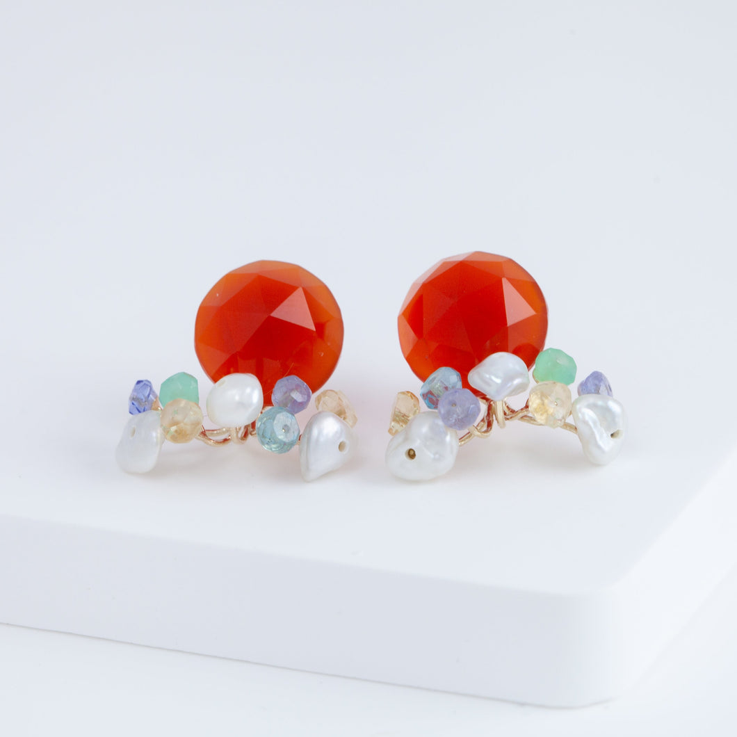 Fairy round faceted carnelian and mixed stone earrings