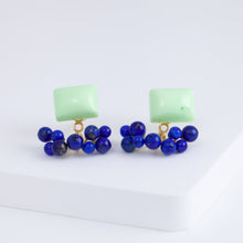 Load image into Gallery viewer, Fairy lemon chrysoprase and lapis lazuli earrings
