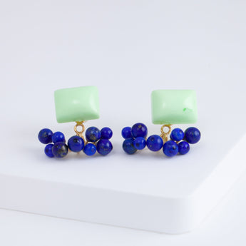 Fairy lemon chrysoprase and lapis lazuli earrings