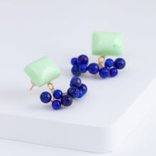 Load image into Gallery viewer, Fairy lemon chrysoprase and lapis lazuli earrings
