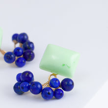 Load image into Gallery viewer, Fairy lemon chrysoprase and lapis lazuli earrings
