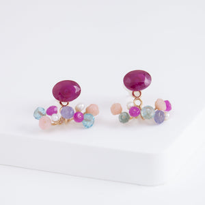Fairy ruby and mixed pastel stones earrings (facet-ruby)