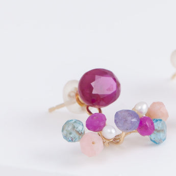 Fairy ruby and mixed pastel stones earrings (facet-ruby)