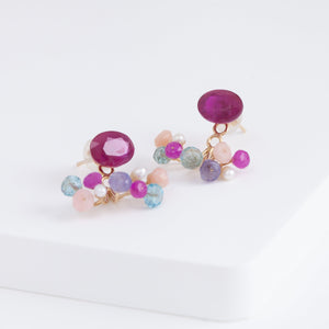 Fairy ruby and mixed pastel stones earrings (facet-ruby)
