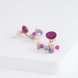 Fairy ruby and mixed pastel stones earrings (facet-ruby)