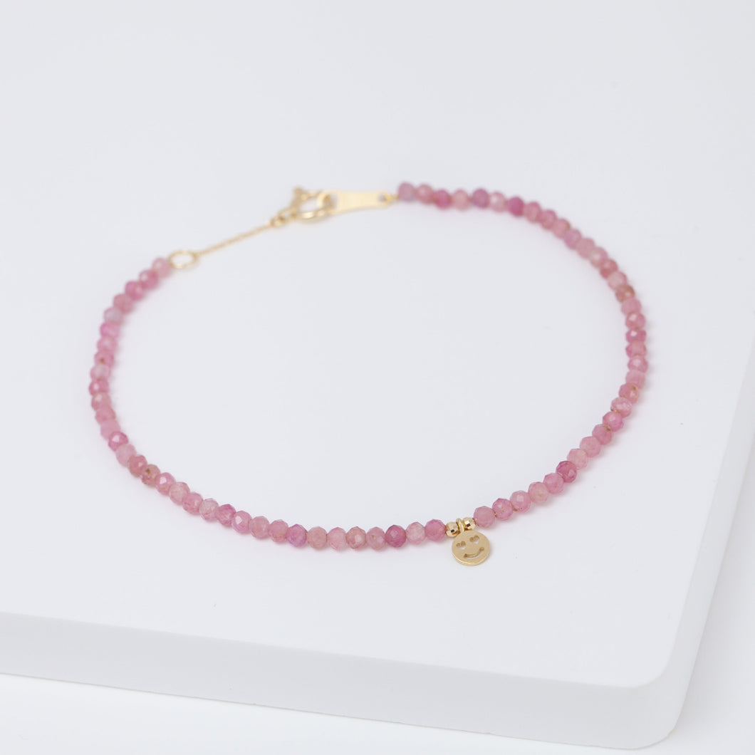 Smiley pink tourmaline beads bracelet