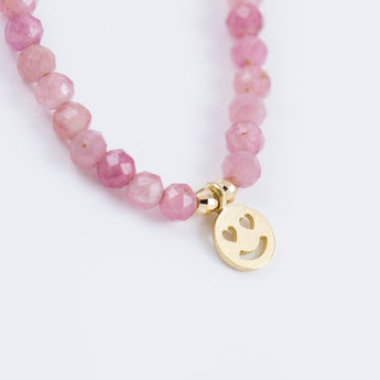 Smiley pink tourmaline beads bracelet