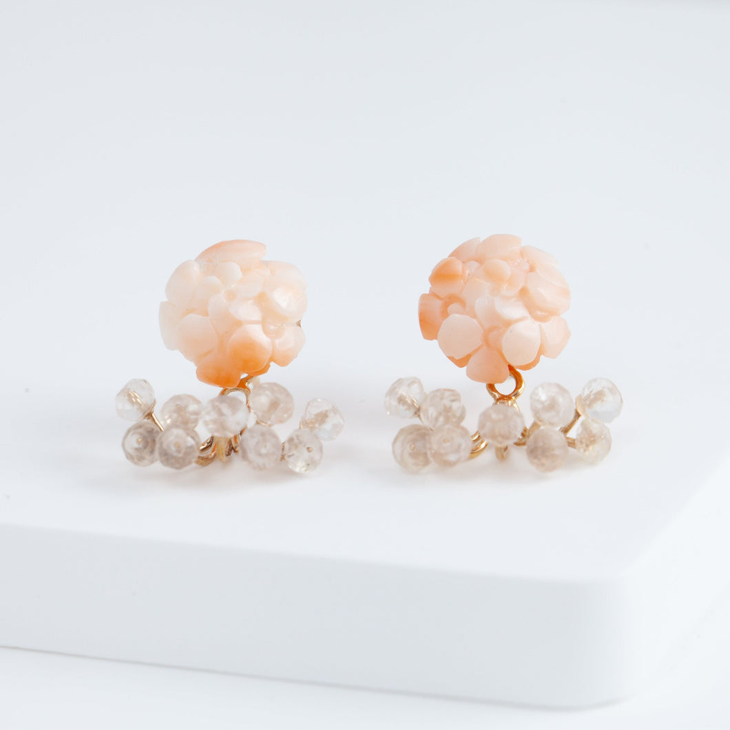 Fairy small momoiro coral and rose quartz earrings [limited edition]