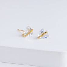 Load image into Gallery viewer, Band triangle moonstone studs
