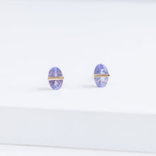 Load image into Gallery viewer, Band oval tanzanite studs
