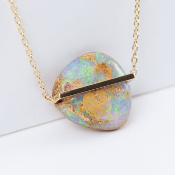 Band one-of-a-kind opalized wood necklace