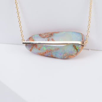 Band one-of-a-kind horizontal opalized wood necklace