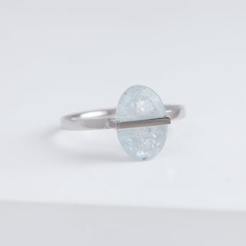 Band one-of-a-kind platinum iridescent aquamarine ring