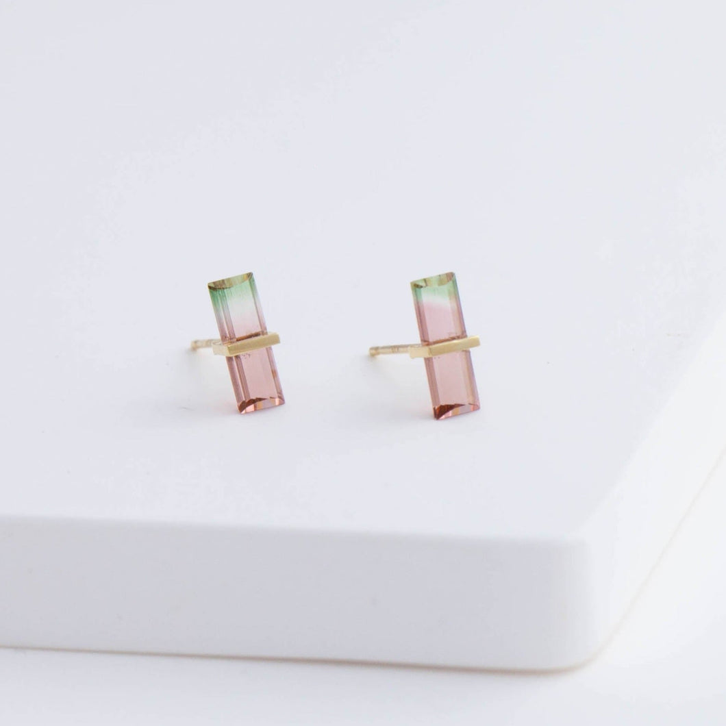 Band watermelon tourmaline studs