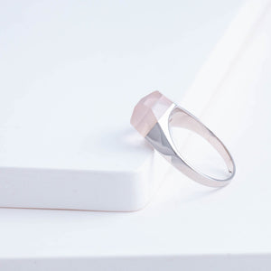 Mini rock rose quartz ring - silver