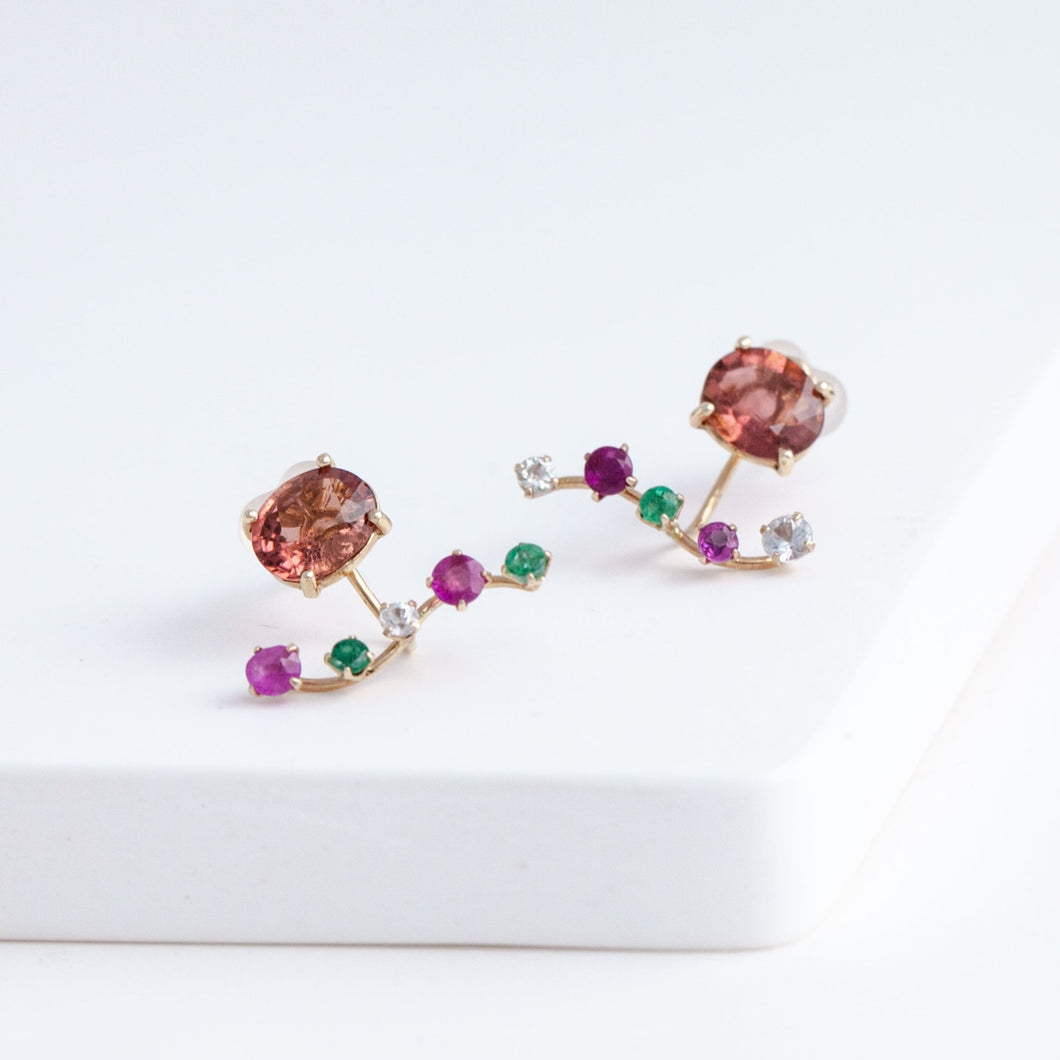 Rich Fairy pink tourmaline and mixed precious stones earrings