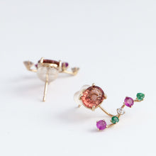 Load image into Gallery viewer, Rich Fairy pink tourmaline and mixed precious stones earrings
