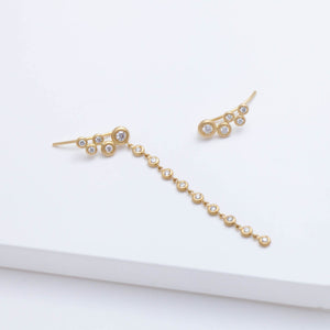Puff small gradation diamond climber earring with a diamond strand