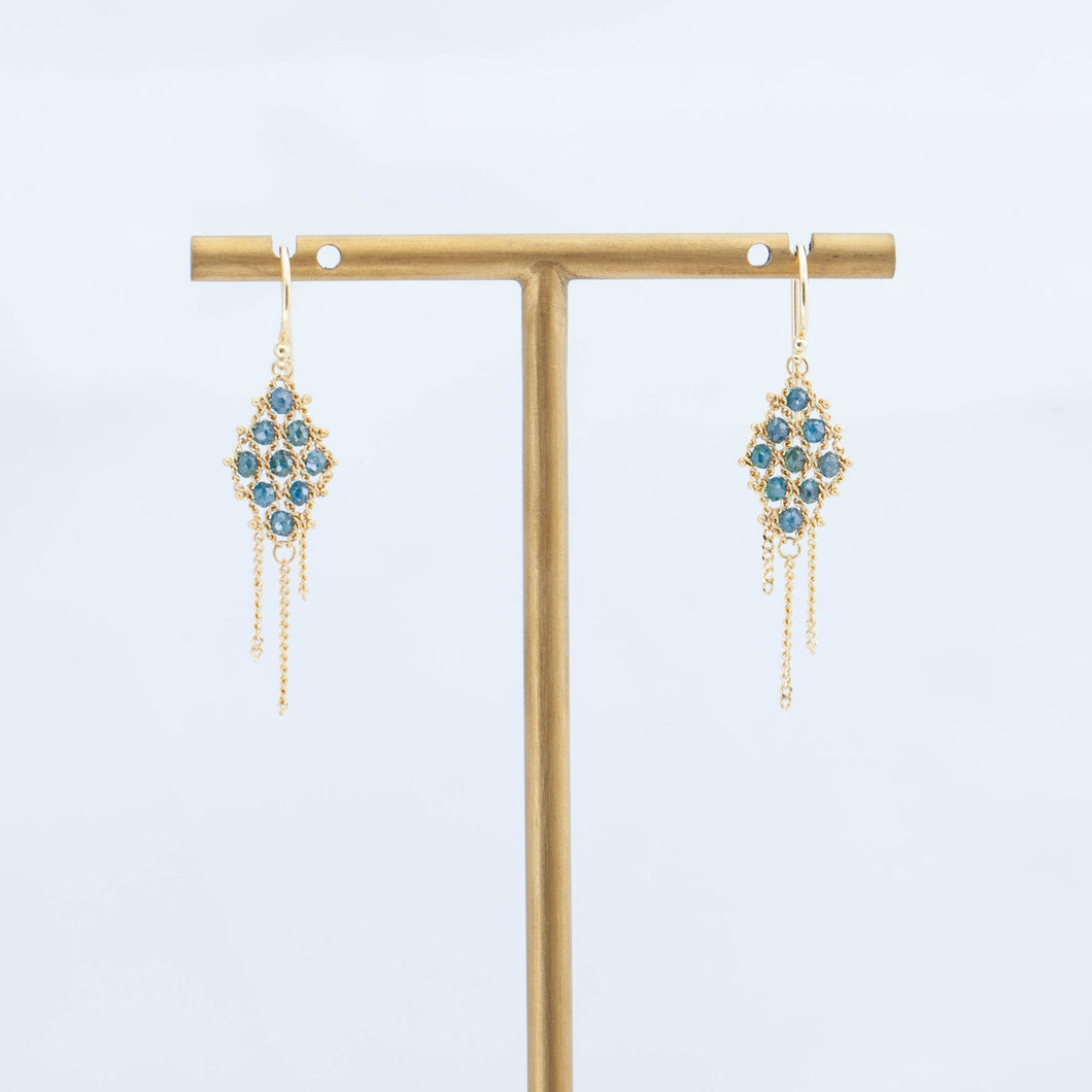 Small blue diamond textile earrings