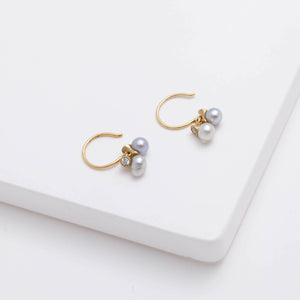 Baby Akoya pearl double pearl hook diamond earrings
