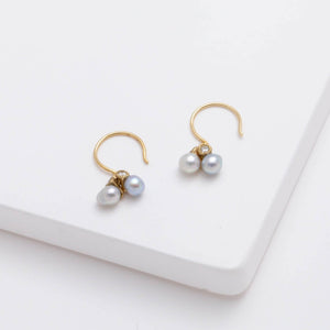 Baby Akoya pearl double pearl hook diamond earrings