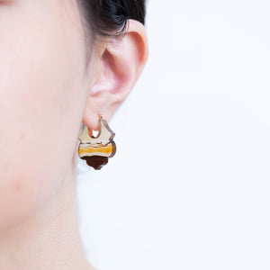 Crest sepia landscape agate Lotus earrings
