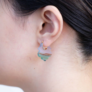 Crest colorful landscape agate Lotus earrings