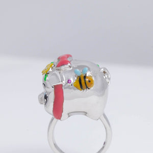 Silver piggy bank ring